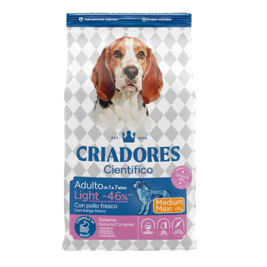 Criadores Científico Light -46% de gordura Adulto Medium-Maxi Ração de frango para cães