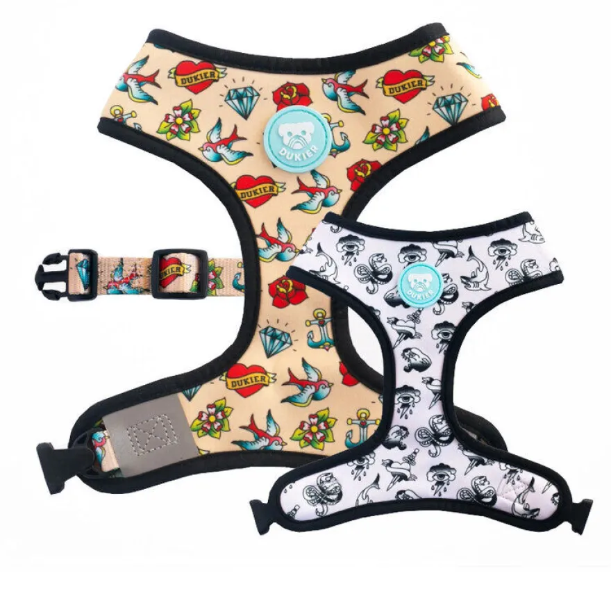 Dukier Peitoral reversível com estampado de tatuagem para cães