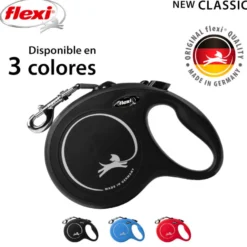 Flexi New Classic Trela extensível de fita preta para cães