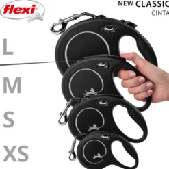 Flexi New Classic Trela extensível de fita preta para cães