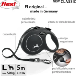 Flexi New Classic Trela extensível de fita preta para cães