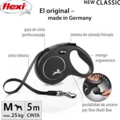 Flexi New Classic Trela extensível de fita preta para cães