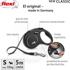Flexi New Classic Trela extensível de fita preta para cães