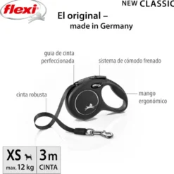 Flexi New Classic Trela extensível de fita preta para cães