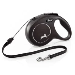 Flexi New Classic Trela extensível com cordão preto para cães