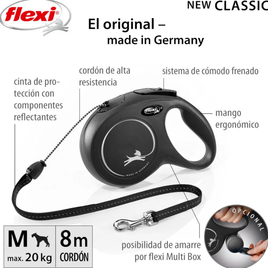 Flexi New Classic Trela extensível com cordão preto para cães