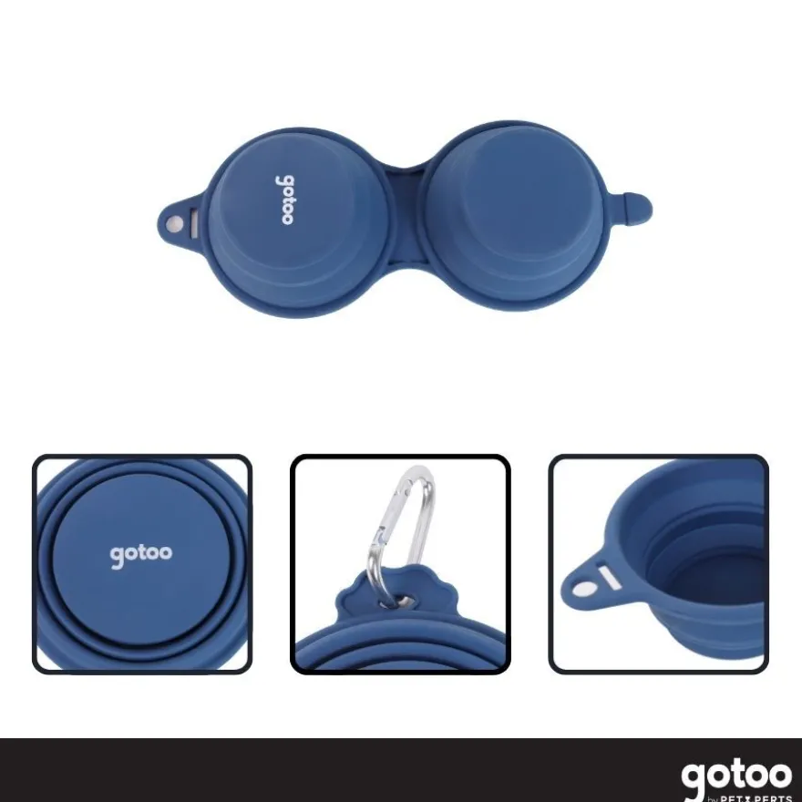 Gotoo Comedouro Portátil Duplo em Silicone Azul para cães e gatos