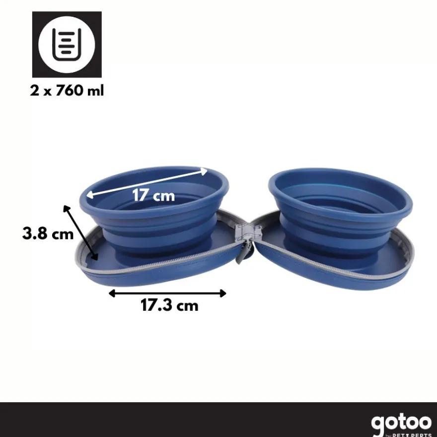 Gotoo Comedouro Portátil Duplo em Silicone Azul para cães