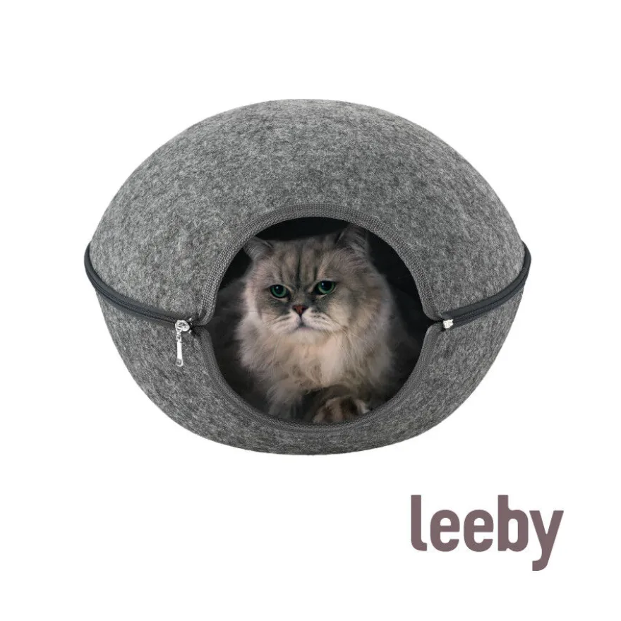 Leeby Cama Caverna Feltro Cinzento para gatos