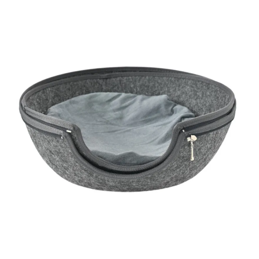 Leeby Cama Caverna Feltro Cinzento para gatos