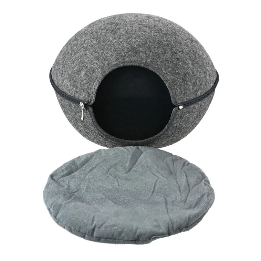 Leeby Cama Caverna Feltro Cinzento para gatos