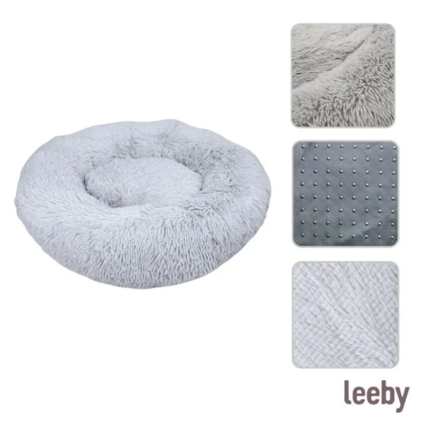 Leeby Cama Donut Anti Stress XXL Cinzenta para pessoas e cães