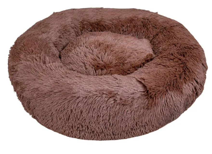 Leeby Cama Redonda Anti Stress Castanha para cães