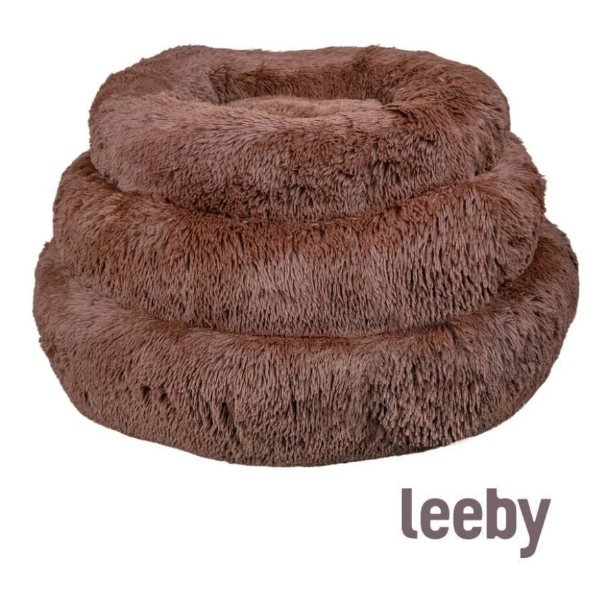 Leeby Cama Redonda Anti Stress Castanha para cães