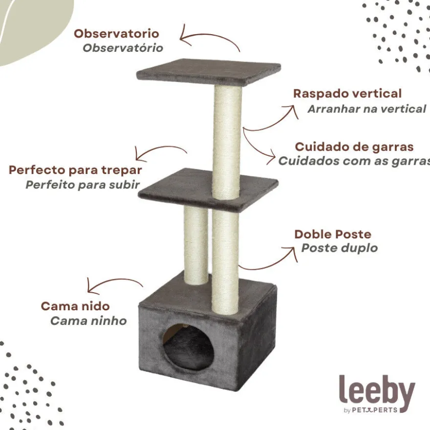 Leeby Colette DoubPost torre arranhadora com cama nido cinzenta para gatos