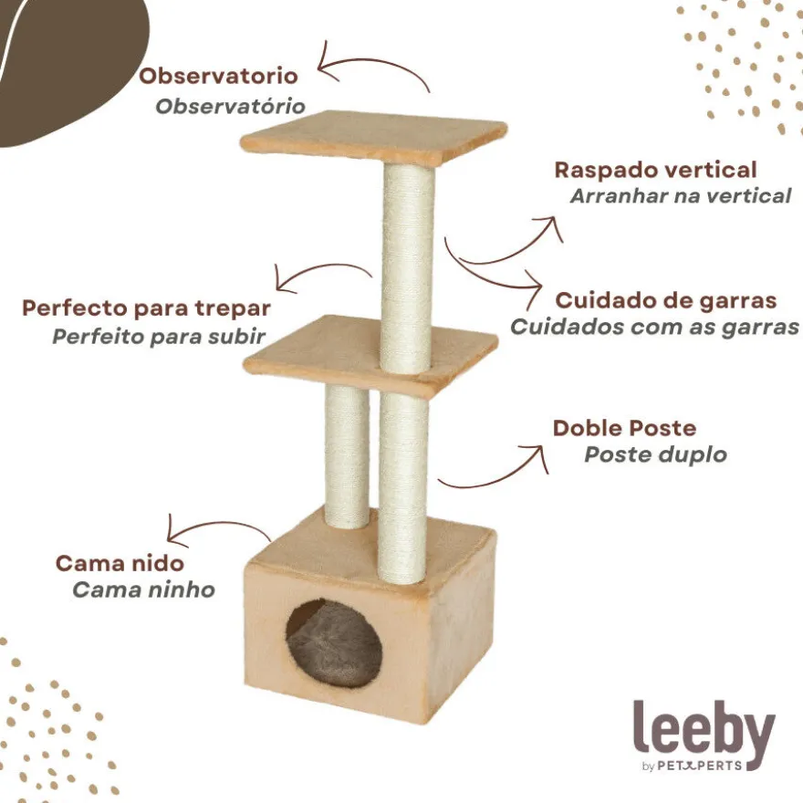 Leeby Colette DoubPost torre arranhadora com cama nido bege para gatos