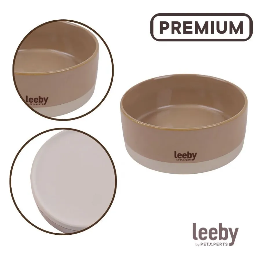 Leeby Comedouro de Cerâmica Castanho e Branco para cães