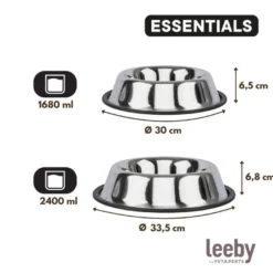Leeby Comedouro de Metal com Anel de Silicone para cães