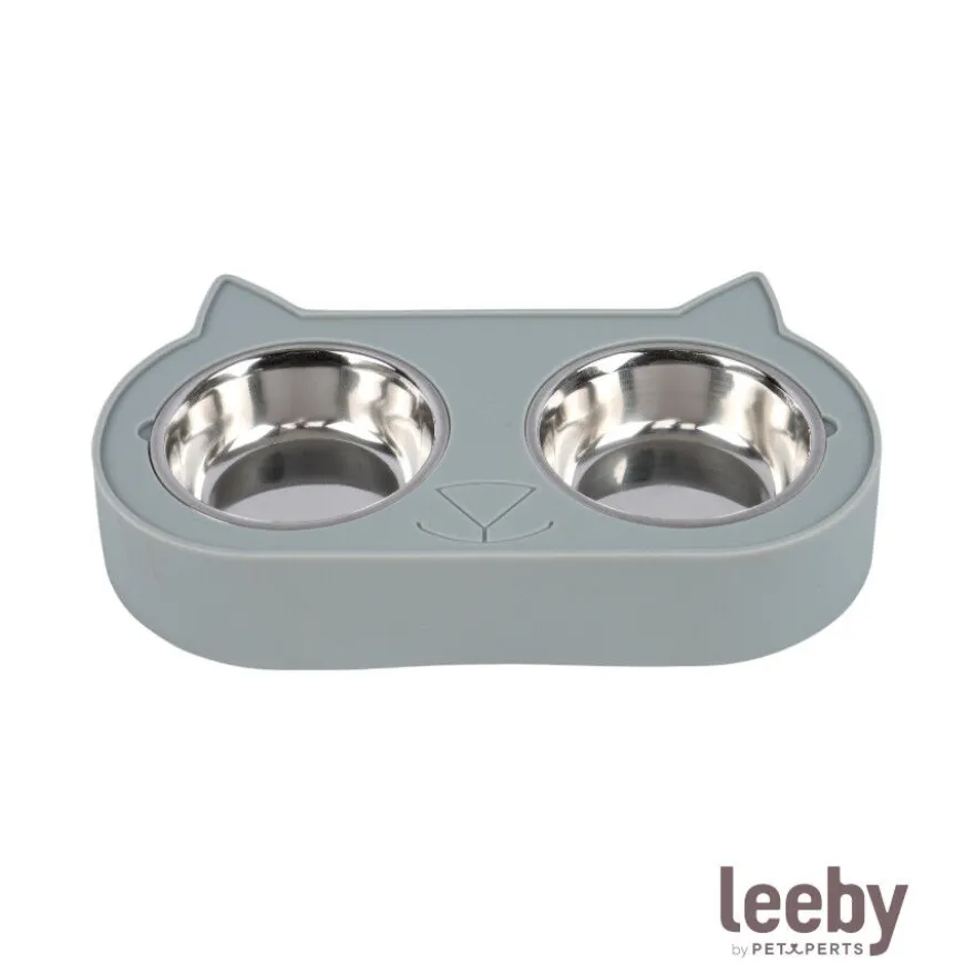 Leeby Comedouro Duplo em Aço Inoxidável Verde para gatos
