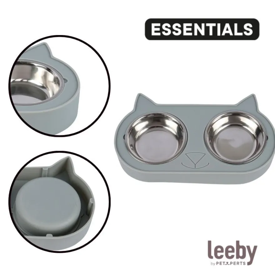 Leeby Comedouro Duplo em Aço Inoxidável Verde para gatos