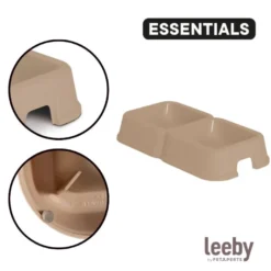 Leeby Comedouro Duplo Quadrado Taupe para cães
