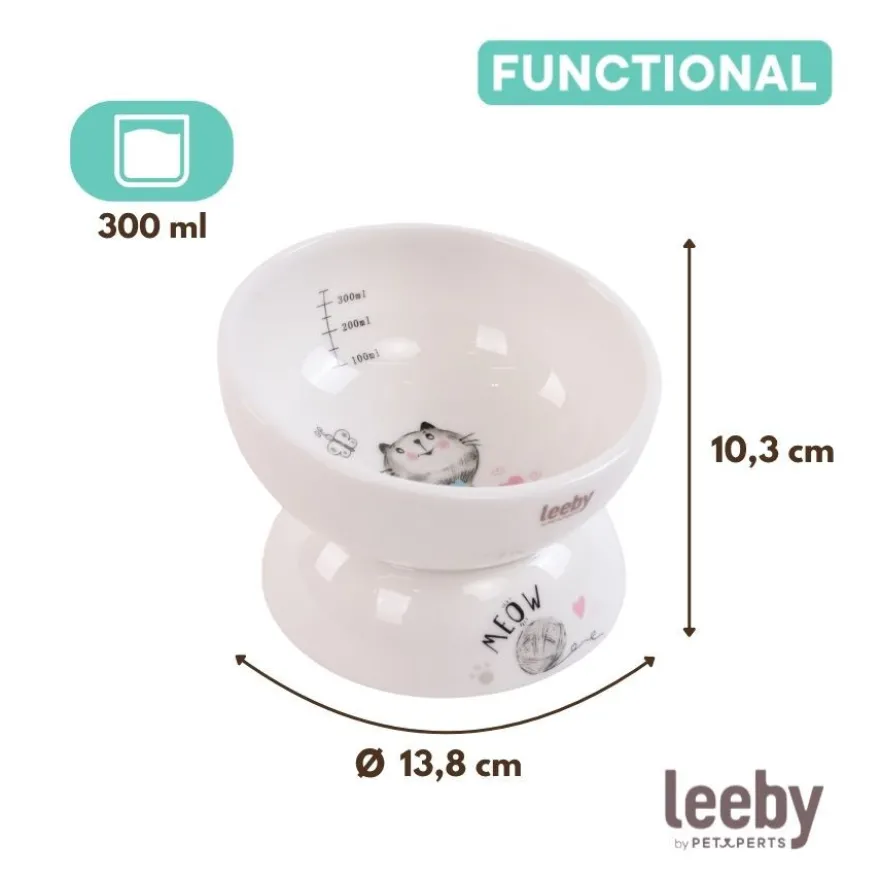Leeby Comedouro Elevado de Cerâmica Branco para Gatos