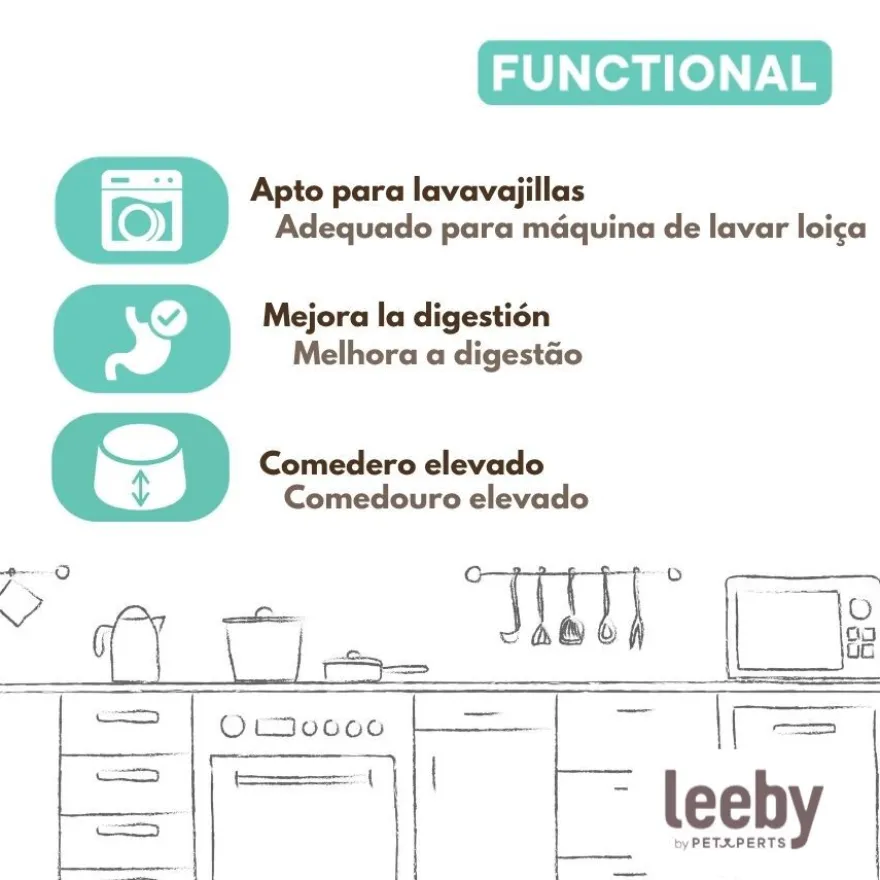 Leeby Comedouro Elevado de Cerâmica Branco para Gatos