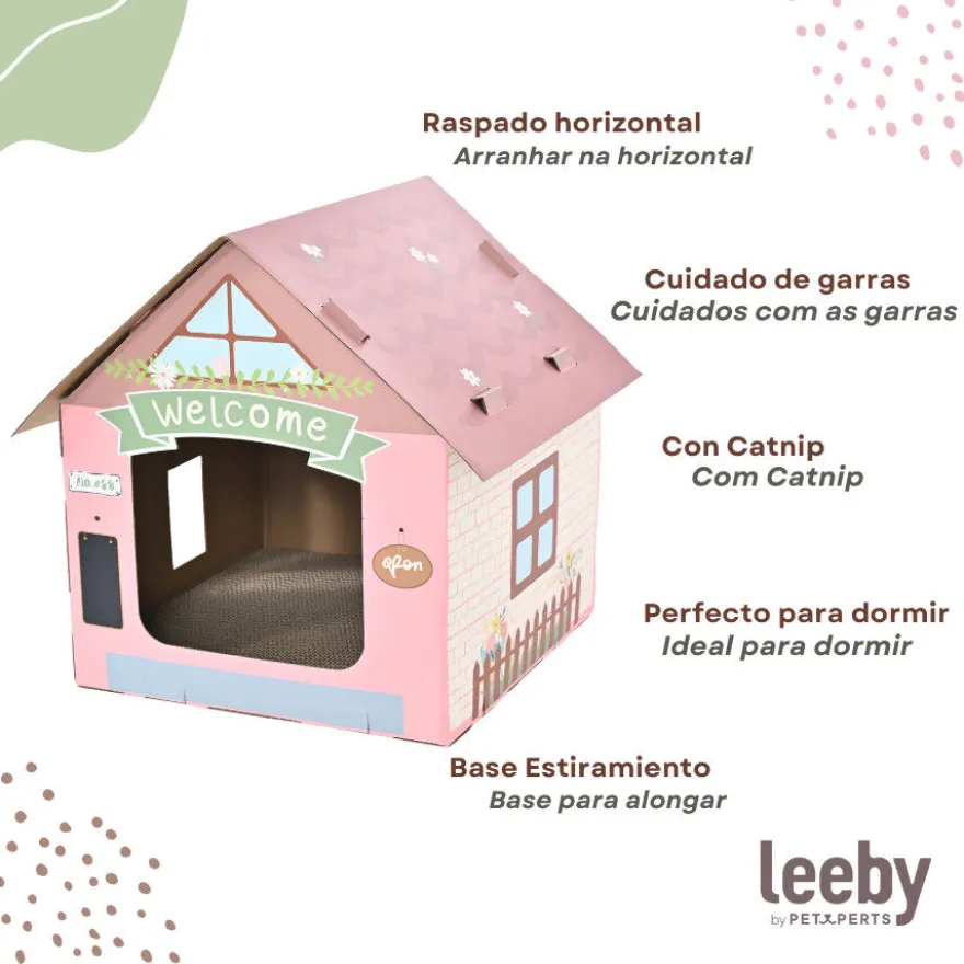 Leeby Hattie casota arranhadora de cartão cor-de-rosa para gatos