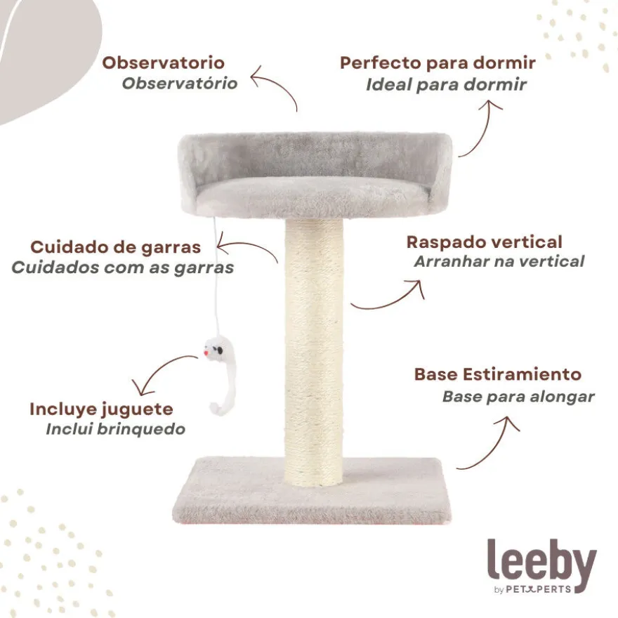 Leeby Tigrou arranhador com cama e brinquedo cinzento para gatos