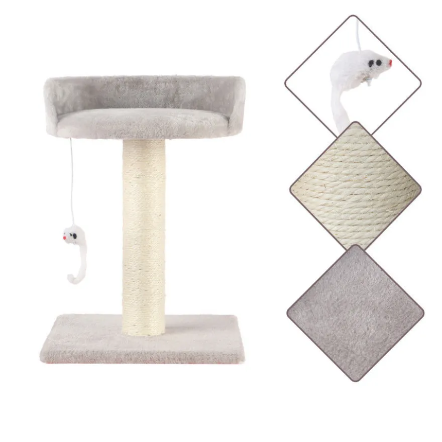 Leeby Tigrou arranhador com cama e brinquedo cinzento para gatos