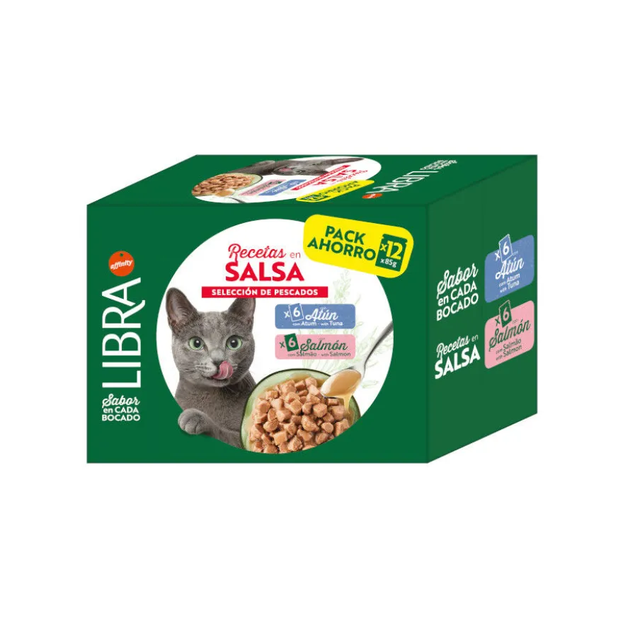 Libra Comida húmida de salmão e atum em gelatina em saquetas para gatos
