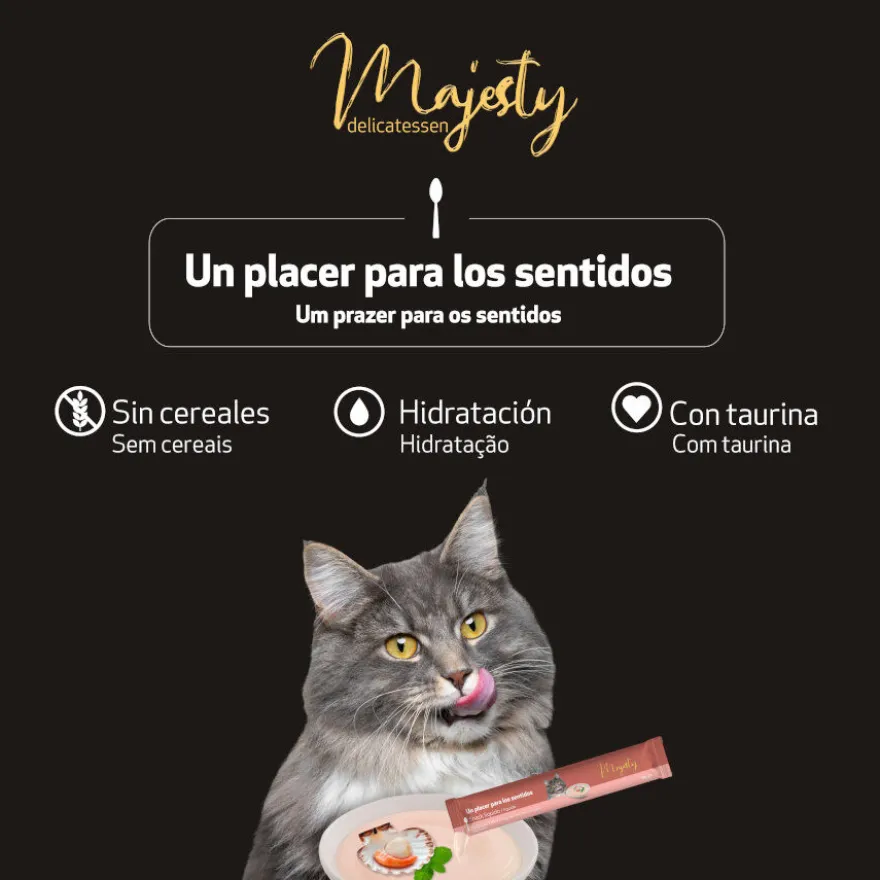 Majesty Snack líquido de frango e vieira para gatos