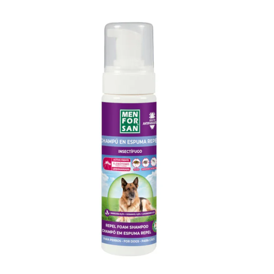 Menforsan Champô anti-insetos em espuma para cães e gatos