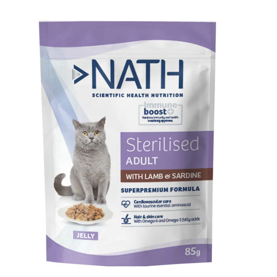 Nath Sterilised Adult Cordeiro e Sardinha em Gelatina Saquetas para gatos