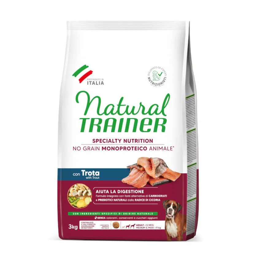 Natural Trainer Medium & Maxi Sensitive No Grain Ração de truta e batata para cães