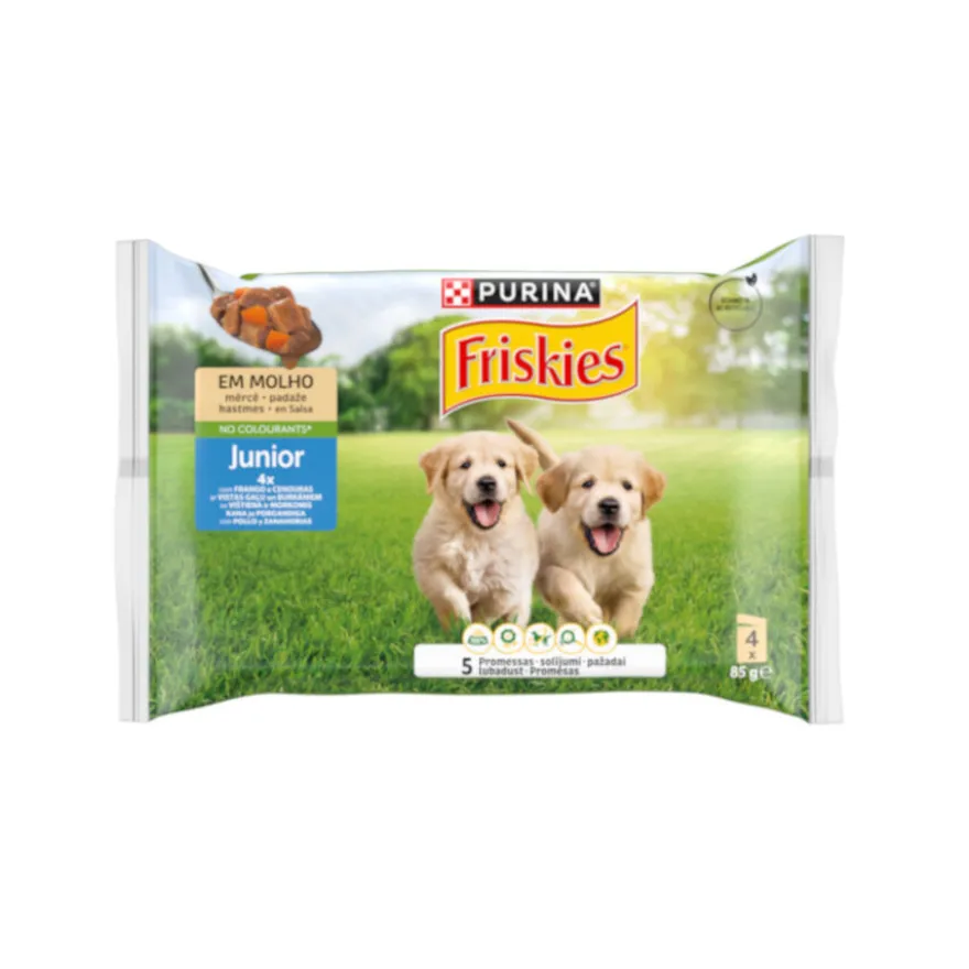 Purina Friskies Comida Humida para cães jóvens, con frango e cenoura