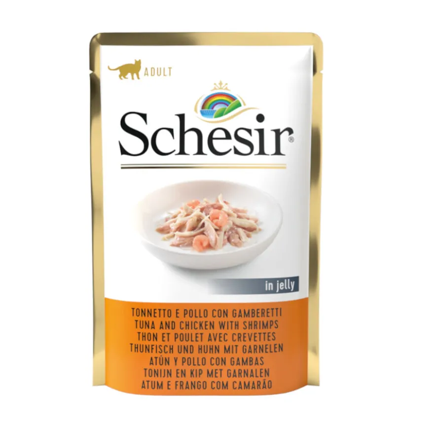 Schesir Adult Atum com Frango e Camarões saqueta para gatos