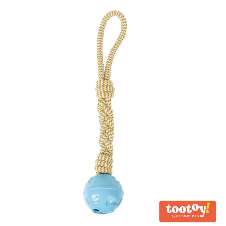 Tootoy! Pull Rope & Treatball Azul bola com corda e porta-snacks para cães