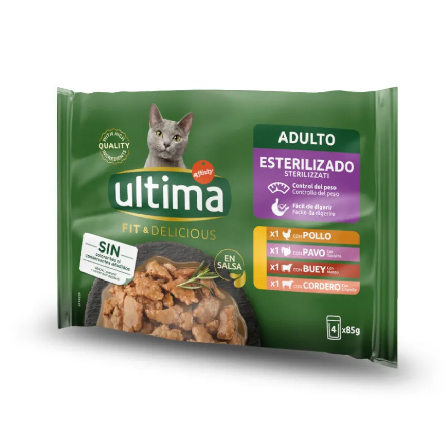 Ultima Fit e Delicious carne saqueta em molho para gatos