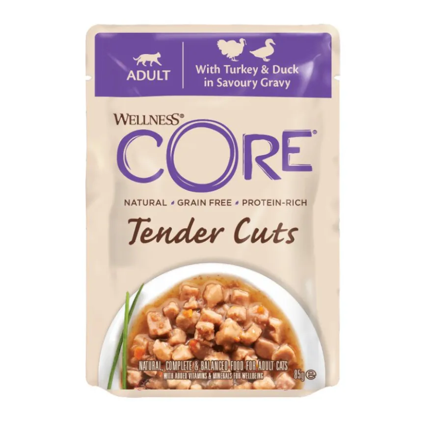 Wellness Core Tender Cuts frango e peru saquetas para gatos